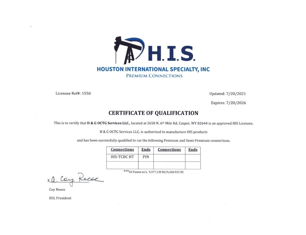 H&G OCTG Certificates